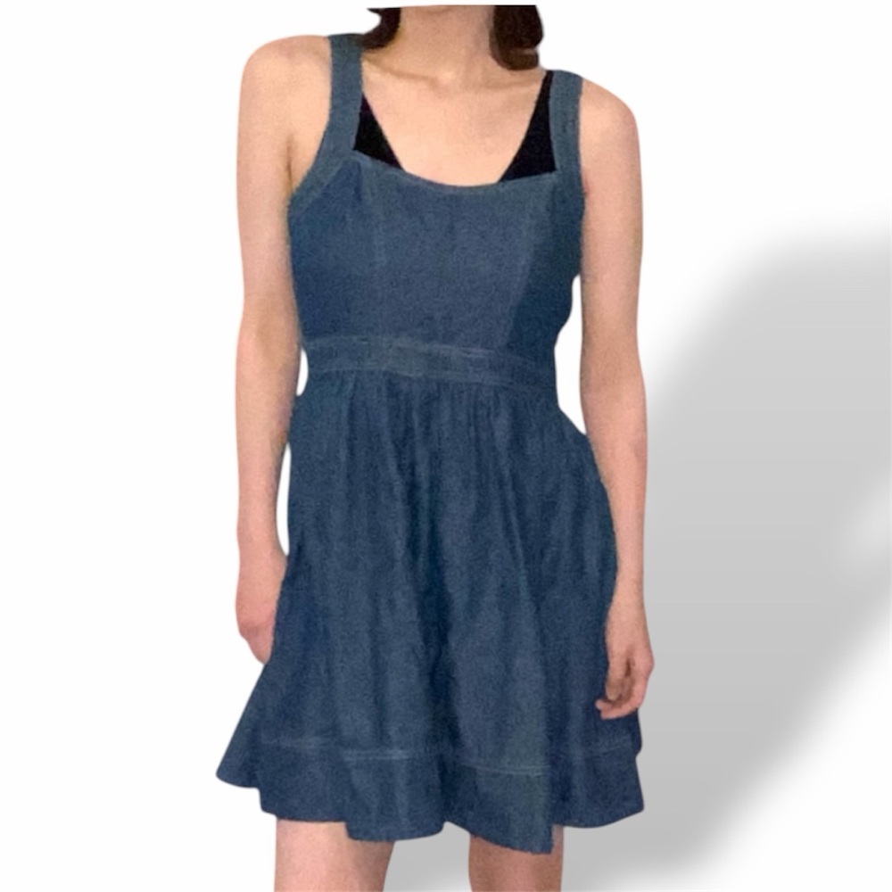 Maurices Denim Dress Small Fit & Flare Square Neck Chambray Mini Babydoll